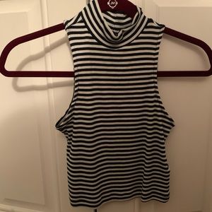 navy and white stripe crop tank